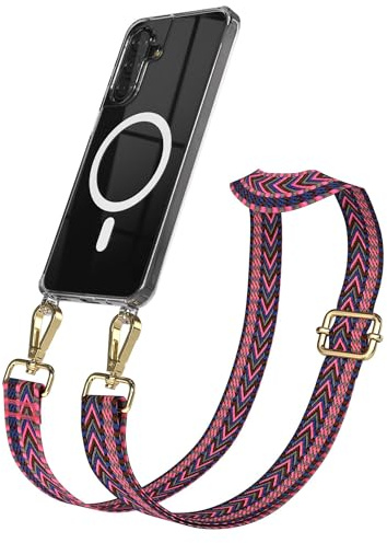 EAZY CASE Handykette - Verstellbares Taschenband kompatibel mit Galaxy A17, Schulterriemen, Handykordel mit Silikon Hülle, Qi Charging kompatibel, Umhängetasche, Pink Blau Gold
