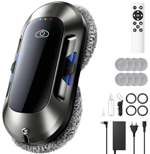 W23D Robot Lavavetri Elettrico, 6500 Pa Robot Lavavetri Automatico con Doppio Getto D'acqua, 3 Modalità, Navigazione Intelligente, 10 Panni Inclusi, Telecomando,Rilevamento Intelligente dei Bordi
