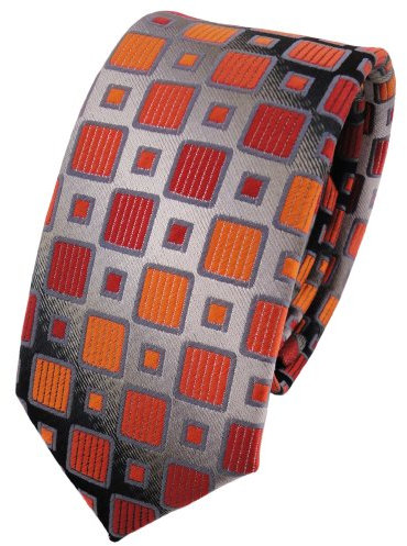TigerTie Schmale Krawatte orangerot silbergrau schwarz kariert - Schlips Binder Tie