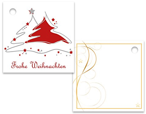 25er Pack Geschenkanhänger Frohe Weihnachten Tannenbaum ca. 55 x 55 mm, Anhänger, Weihnachtsanhänger, Geschenkkarte, Geschenkkärtchen, Anhängeetikett, Topper