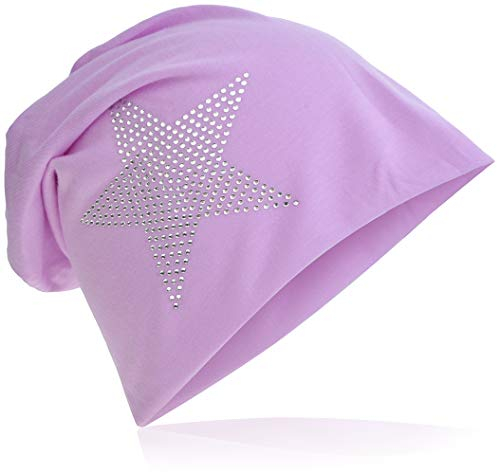 Miobo Jersey Slouch Beanie Long Mütze Stern mit Strass Stern Applikation,Flieder