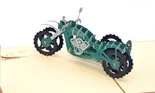 Medigy 3D-Pop-Up-Grußkarten, blanko, für die meisten Anlässe, Motorrad (Vintage Motorrad grün)