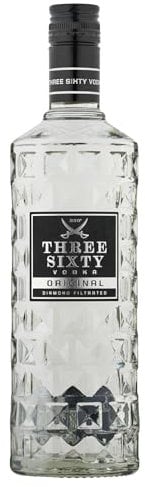 THREE SIXTY VODKA ORIGINAL | 70cl | 37.5% ABV | Premium Vodka | Diamond Filtered Vodka from Germany | Extremely Smooth | Unique Faceted-Cut Bottle | Enjoy Neat as a Shot or Mixed in Cocktails