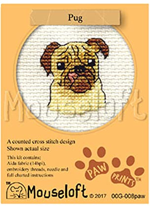 Mouseloft Mini Cross Stitch Kit - Pug, Paw Prints Collection