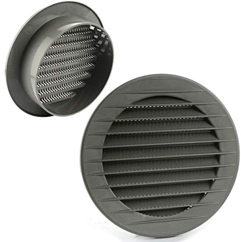 MKK 17969 - Griglia di aerazione per esterni con zanzariera, 60 70 80 90 100 120 125 150 mm, colore: Bianco/Grigio/Marrone, Grau, Ø 100 mm