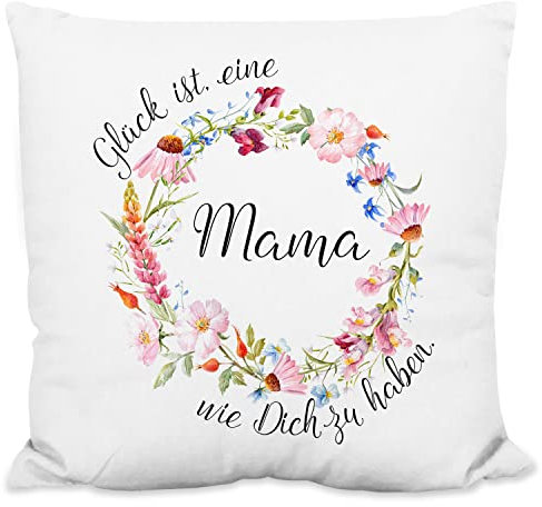 True Statements Kissen „Glück ist eine Mama wie Dich zu haben“ - 40x40cm, inkl. Kissen-Füllung | Zierkissen, Geschenk-Idee (Flauschiges Kissen)