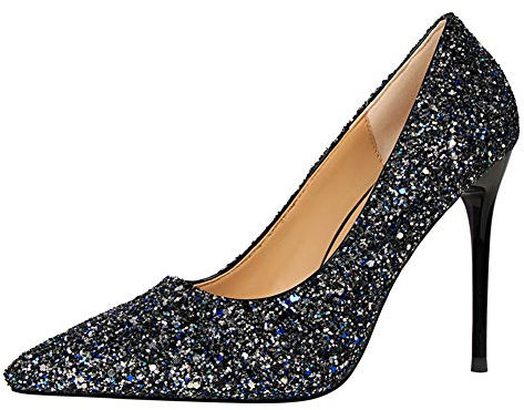 Damen Spitze Pumps Charmant Mit Pfennigabsatz Lack Zu Arbeiten Freizeit 9.5CM