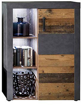 Newfurn Sideboard Kommode Industrial Anrichte Highboard Mehrzweckschrank II 87x118x 34 cm (BxHxT) II [Nanuk.Five] in Graphit Grau Matera-Old Wood/Old Wood Wohnzimmer Schlafzimmer Esszimmer