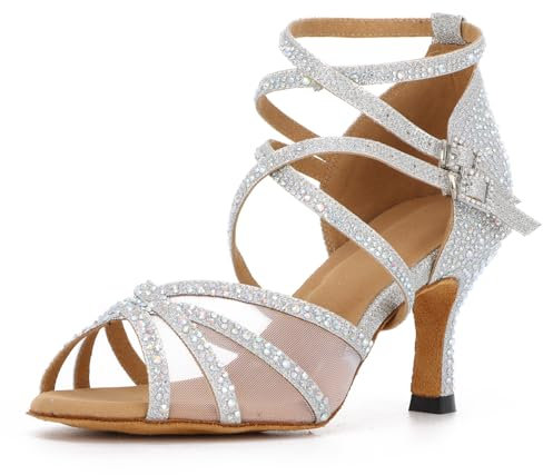 Syrads Scarpe da Ballo Latino Salsa con Strass Donna Scarpe da Ballo da Sala Tango Kizomba Bachata Danze al Coperto 1057-1