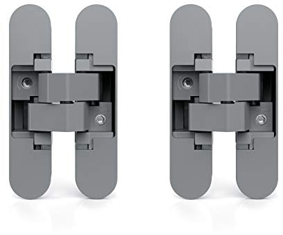 Emuca - Verdecktes Scharnier für Eingangstüren, Set aus 2 nicht sichtbaren Scharnieren für schwere Türen, Last 80 kg, 180°-Öffnung, Zamak, Metallic-Grau