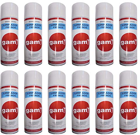 GAM Limpiador De Frenos En Spray. Frenos De Disco, Tambores, Pinzas De Freno y Pastillas. Moto, Coche, Furgoneta, Caminón y Maquinaria. Profesional y Doméstico. Spray De 400 ml. Pack De 12 Unidades