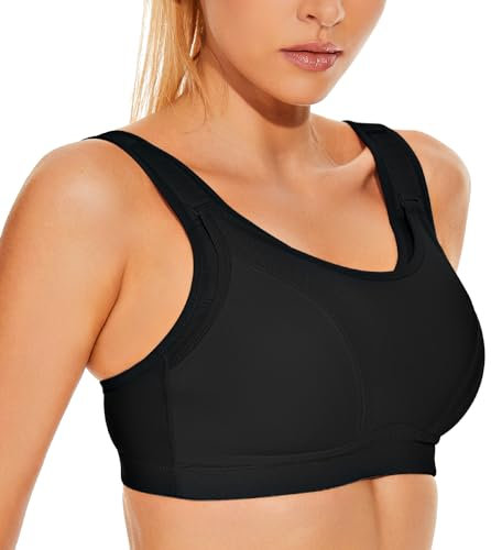 WingsLove Women's Sports Bra High Impact Bounce Control Adjustable Workout Bra Non Padded Wirefree Running Bra Black