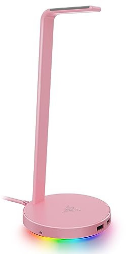 Base Station V2 Chroma Headphone Headset Stand Holder: Chroma RGB Lighting - Taller Stand & Anti-slip Ledge - USB Charging Ports - Anti-Slip Rubber Base - 3.5mm Port + Built-in DAC - Quartz Pink