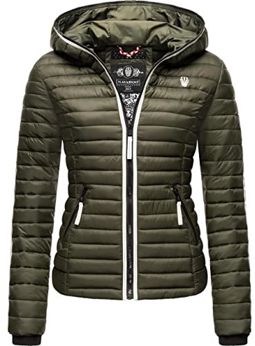 Navahoo Damen Übergangsjacke leichte Steppjacke kurz mit Kapuze Kimuk Prc Olive Gr. S