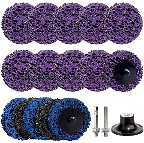 BRESUCNY 15 Stücke 2 Zoll CSD-Scheibe Schleifscheibe, Lila/Blau/Schwarz Reinigungsscheibe Set, Oberflächenbearbeitung Oder Lackentfernung Polieren für Bohren Rollenschleifscheibe (50mm)