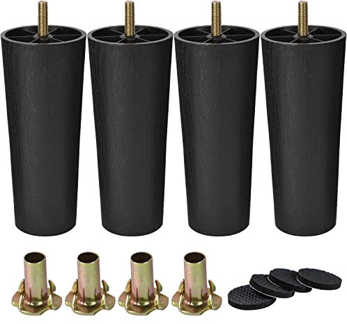 6 inch Plastic Furniture Legs, Lavane Direct 4PCS Mid Century Modern Tapered Replacement Bun Feet with Pre-Drilled M8 5/16 Inch Bolt & Mounting Plate & Screws for Sofa Couch Cabinet Loveseats Ottoman