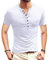 Men's Casual Henley Shirt Short Sleeve Slim Fit Plain Tops Basic Crew Neck Grandad T-Shirt Buttons Tee Tops White S