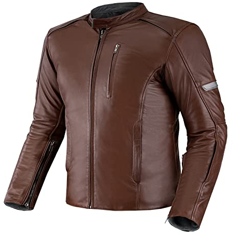 SHIMA HUNTER Chaqueta Moto Hombre | Cazadora moto hombre de cuero A+ vintage ventilado con CE espalda, hombros, codos protecciones, reforzado costuras dobles (Model 2022, Marrón, 5XL)