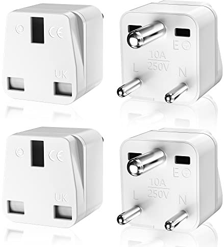 Indian to UK Plug Adapter 4 Packs, HITRENDS India to UK Travel Adapter 2 Pin to 3 Pin Worldwide Adapter Converter Plug UK (10A/250V),for India, Pakistan, Sri Lanka(Type D), White