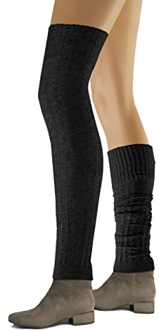 sesto senso Stulpen Damen Baumwolle Beinwärmer Overknee Waden Winter Strick Wadenwärmer zopfmuster Schwarz