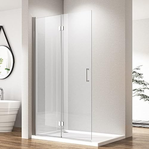 Walk in Faltbar Duschwand 100x195cm Walk-in Falttür Duschabtrennung, Faltbare Dusche Duschkabine Glas mit 6mm Nano ESG-Sicherheitsglas, Silber Duschtrennwand Drehfalttür Duschtür Leichte Reinigung