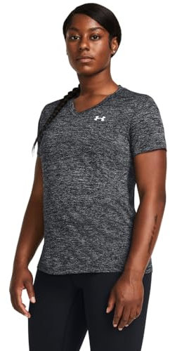 Under Armour UA Tech SSV Twist Camiseta de manga corta para mujer, camiseta de deporte cómoda, color negro/blanco