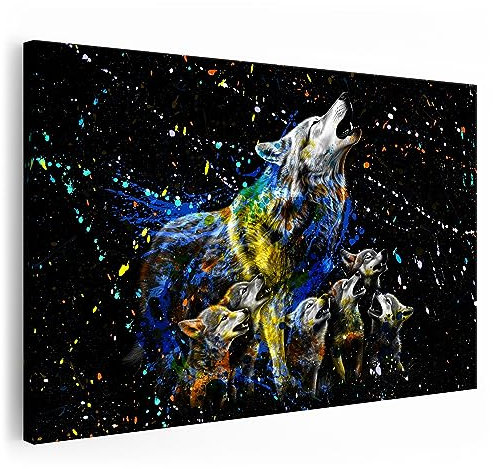 Artmazing | Wolf Bunt | Bild Wolfsfamilie Auf Leinwand | Moderne Wolfsbilder | Großes Wandbild für Wohnzimmer | XXL Deko | Poster & Kunstdrucke