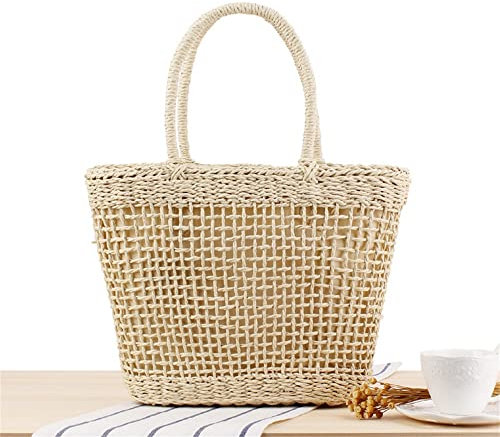 ONDIAN Bolso de Paja para Mujeres Bolsa de Paja Personalizada Bolsa de Paja Hueca de Mano (Color : Beige, Size : 1pcs)