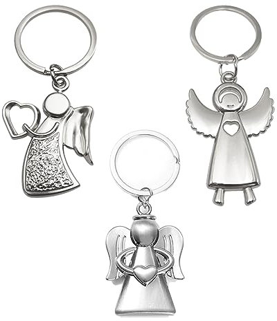 USTNIR 3 Llaveros de Ángel de la Guarda, Colgante de Ángel para Llaves de Coche, Hombres y Mujeres, Plata Brillante como Talismán de Coche, Pareja e Hijos (Plata), 34 x 85 mm, E8-188, 34 * 85mm, Zinc