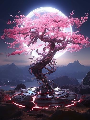 LOMSIOY DIY Diamond Painting Set Baum 5D Diamant Painting Bilder Kirschblüte Mit Zubehör für Voll Full Drill Strass Stickerei Diamant Malerei Kristall Erwachsene Home Wall Décor 30×40 cm