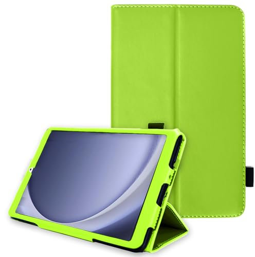 TECHGEAR Funda de Cuero para Samsung Galaxy Tab A9 8.7 (SM-X11 / SM-X115) Funda de Cuero PU Premium con Soporte y Correa de Mano [Verde]