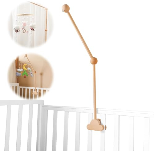 Baby Mobile Halterung Holz, Mobile Halterung Wickeltisch, Baby Mobile Arm Halterung, Mobile Baby Halter Gestell für Babybett & Laufstall für Aufhängung Spieluhr Windspiel Bettglocke(Wolken, Holzfarbe)