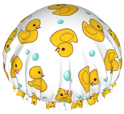 Cute Yellow Rubber Duck Shower Caps for Women, Elastic Reusable Bathing Hair Cap Environmental Protection Hair Bath Caps, Double WaterproofBathing Shower Hat