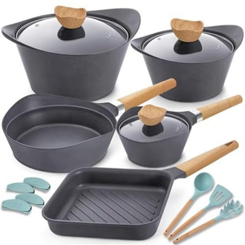 BONOOL Set di pentole da 15 Pezzi Rotondi fritti Quadrati fritti per Latte pentola Antiaderente Set di pentole da 5 Pezzi.
