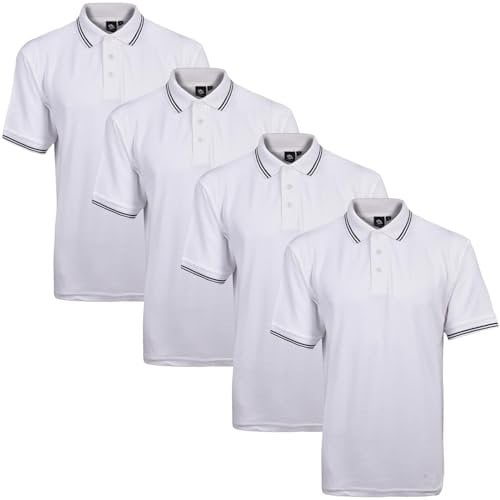 True Face Mens Tshirts Polos Pique Tipping Pocket Collar Buttoned Regular Fit Top White Tip - 4 Pack XL