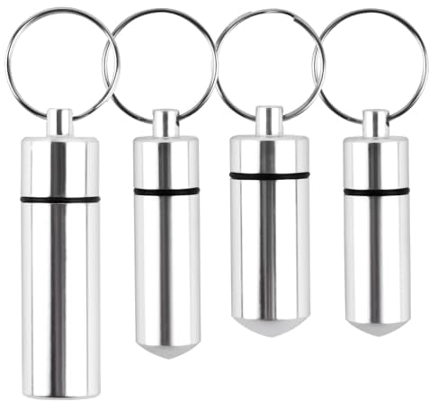4 Stück Pillendose Schlüsselanhänger, Pillenbox Schlüsselanhänger, Tragbare Tablettendose Schlüsselanhänger, Kleine Wasserdichte Tablettenbox Pillenbehälter für Outdoor Reise Camping
