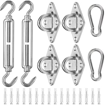ZFYQ Kit de Fixation pour Voile D'ombrage, 40 Pièces Fixations d'ombrage de Voile en Acier Inoxydable, Kit de Fixation pour Auvent de Jardin pour Carrés Rectangle et Triangulaires, M5