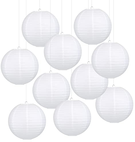 LIHAO 6 Inch White Round Paper Lanterns (10 Pack)