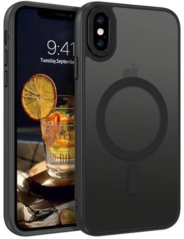 BENTOBEN Funda Magnética para iPhone XS, iPhone X Funda 5,8 Pulgadas [Compatible con Magsafe] Carga Inalámbrica Carcasa Translúcido Mate Protección Grado Militar Anti-Arañazos Anti-Golpes -Negro