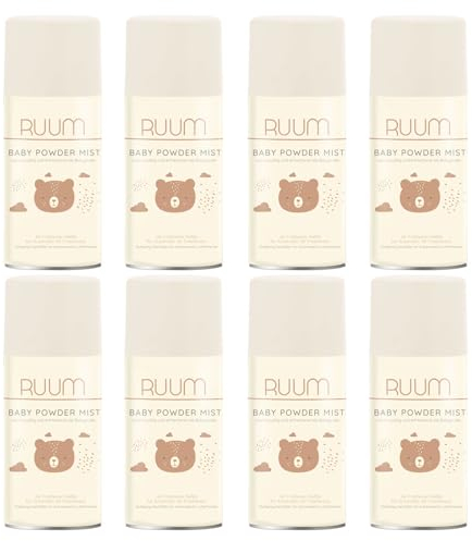 RUUM Lufterfrischer Nachfüller 8er Pack Baby Powder Mist - Duft Nachfüller kompatibel mit Air Wick Freshmatic, Glade Brise - 8x 250 ml Duftspray für Geruchsneutralisierung & Frische