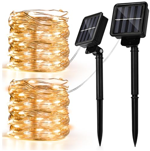 Wantli Luces Solares Led Exterior Jardin, 2 x 7m 50 led 8 Modes Guirnaldas Luces Exterior Solar, Alambre De Cobre Fácil De Instalar Luces Solares, Luces Exterior Solar, Luces Decoracion Para, Terraza