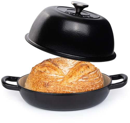 Enamelled Cast Iron Dutch Oven Pot – Dutch Oven For Sourdough Bread Baking – Cast Iron Bread Pot – Black, 6 Quarts, 22cm – by Nuovva