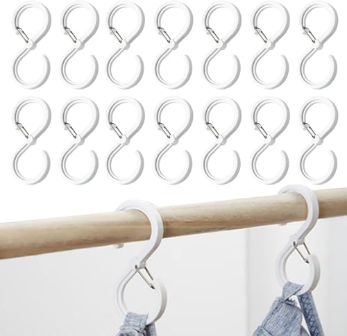 SURALIN 14 Pezzi Gancio a S, Gancio per Asta Appendiabiti Gancio con Fibbia di Sicurezza Gancio per Appendere in Plastica Bianca Adatto per Utensili da Cucina Bagno