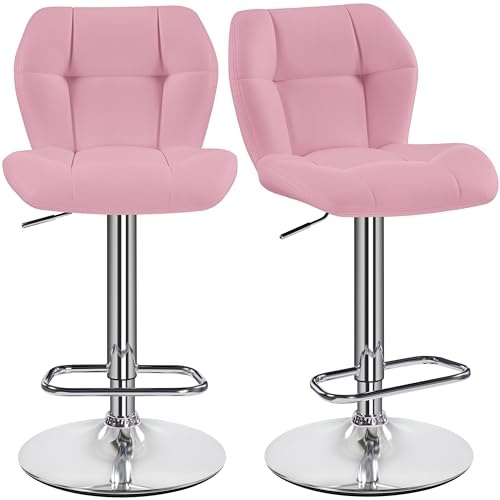 Yaheetech Set 2 Sgabelli Bar Alti Cucina Moderni Design in Similpelle con Schienale Girevole 360° Altezza Regolabile Da Penisola Rosa