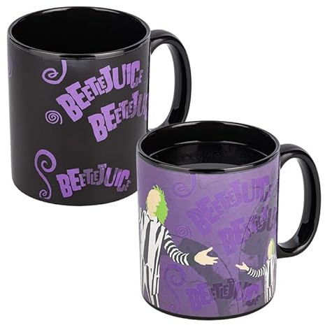 Paladone Beetlejuice Mug XL à changement de chaleur – Produit sous licence officielle pour les fans de films d'horreur rétro, verres nostalgiques en céramique, tasse de collection des films des années