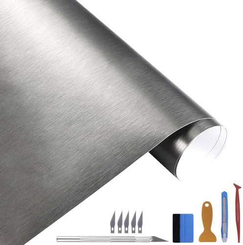NewL 30cm x 300cm grau gebürsteter Edelstahl Metallic Vinyl Folie Folie Matt Chrom Auto Wrapping Folie Aufkleber Folie Folie Folie Aufkleber Bogen für Motor Laptop Möbel