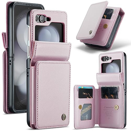 XIMAND Custodia a Portafoglio per Samsung Galaxy Z Flip 6 con Blocco RFID e 4 Porta Carte di Credito, Cavalletto con Chiusura Magnetica Resistente e Resistente Cover Protettiva Antiurto. - Rosa