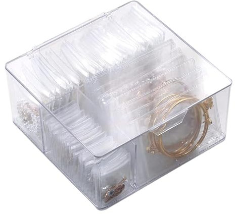 Ohrring-Organizer – transparente Schmuckaufbewahrungsbox, transparenter Schmuckständer aus Acryl | Fächerboxen mit 60 tragbaren, anlaufgeschützten Schmuckbeuteln für zu Hause, im Freien und unterwegs