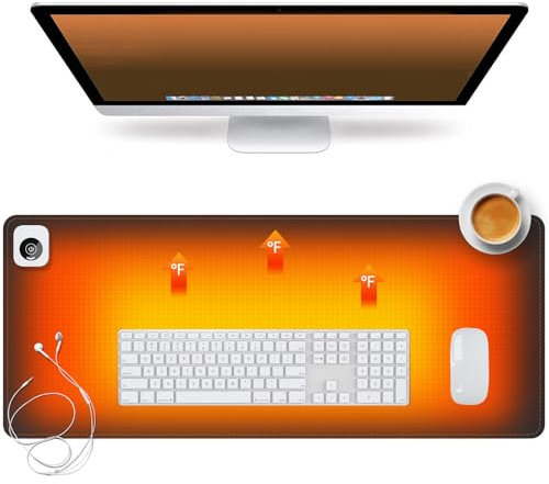 tulpock Sous-main chauffant - Sous-main de bureau chaud - 3 niveaux de chauffage et arrêt automatique 4 heures - Tapis de souris en cuir PU - 80 x 33 cm (noir mat)