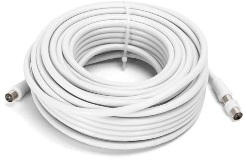 Glowster Cable TV RG6U 20m con conectores macho a macho y accesorios, ideal para transmisión de señal de televisión y satélite.